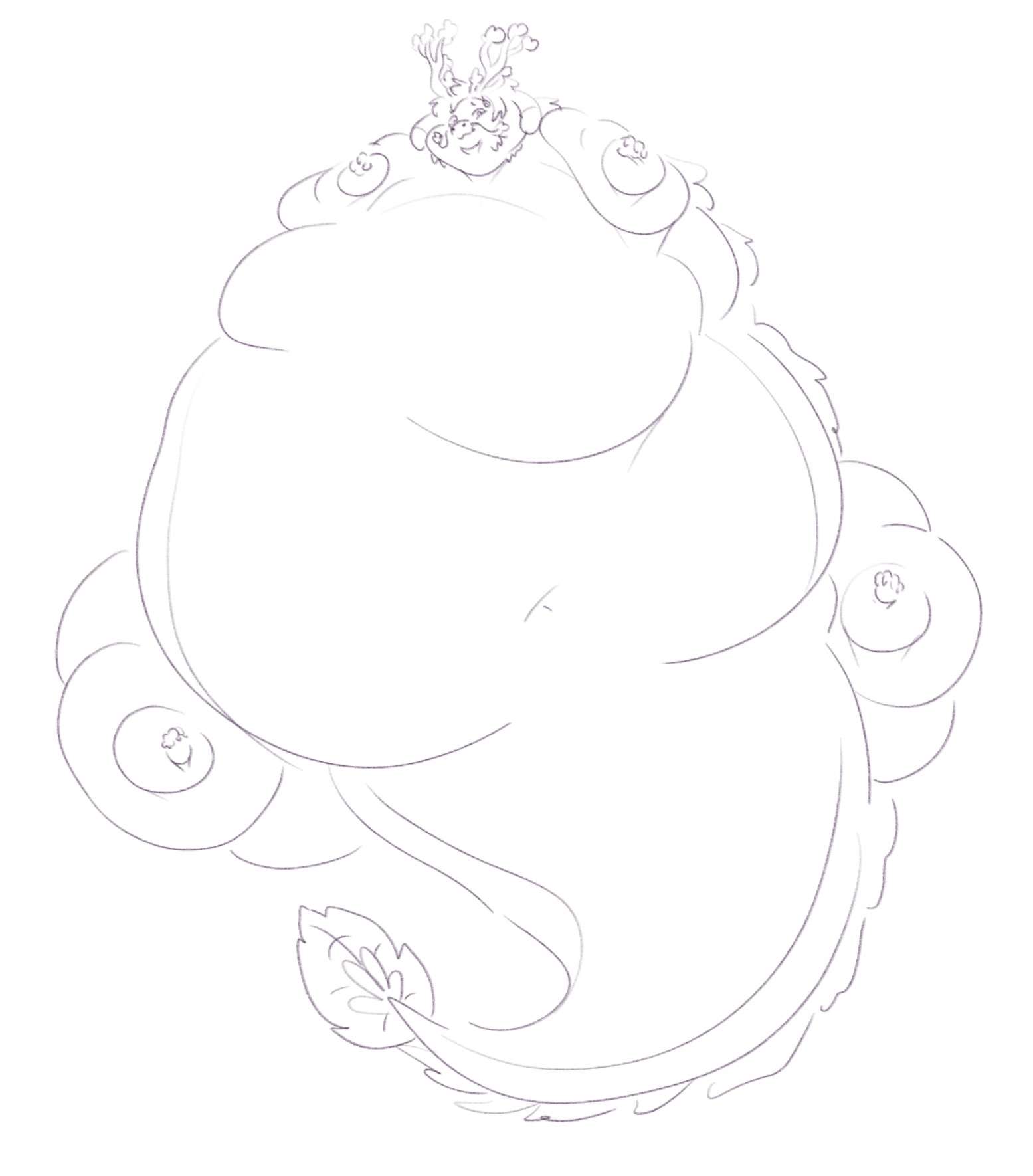 digital sketch of a noodle dragon on their back, very big and soft, by stroobcow